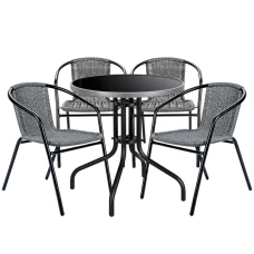 Комплект садових меблів 4Points Fano-4 круглий стіл ?60см з чорною стільницею та сірим обідком, Сірий