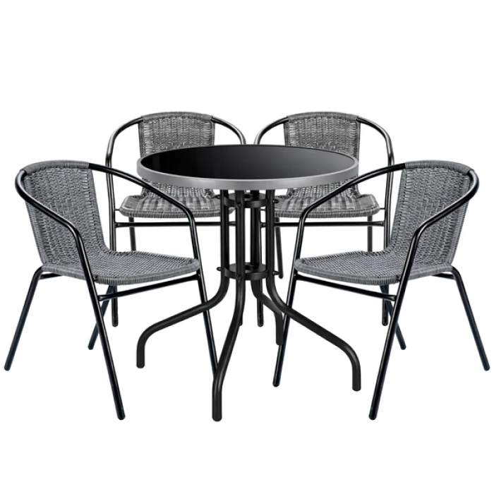 Комплект садових меблів 4Points Fano-4 круглий стіл ?60см з чорною стільницею та сірим обідком, Сірий