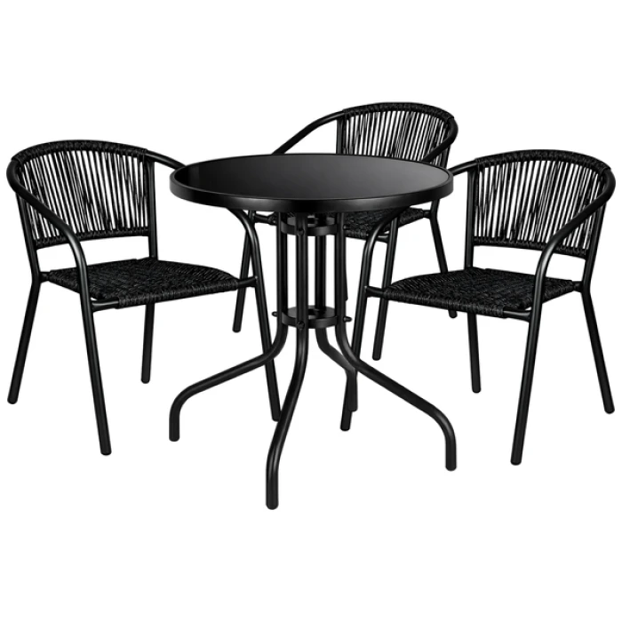 Комплект садовой мебели 4Points Spello-3 круглый стол ?60см с черной столешницей, Черный