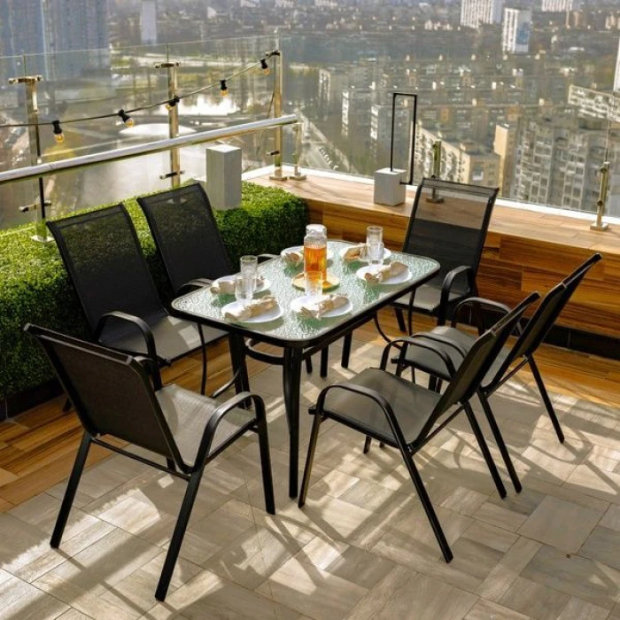 Комплект садових меблів 4Points Udine - 6 з прямокутним столом 120х70х70см, Чорний
