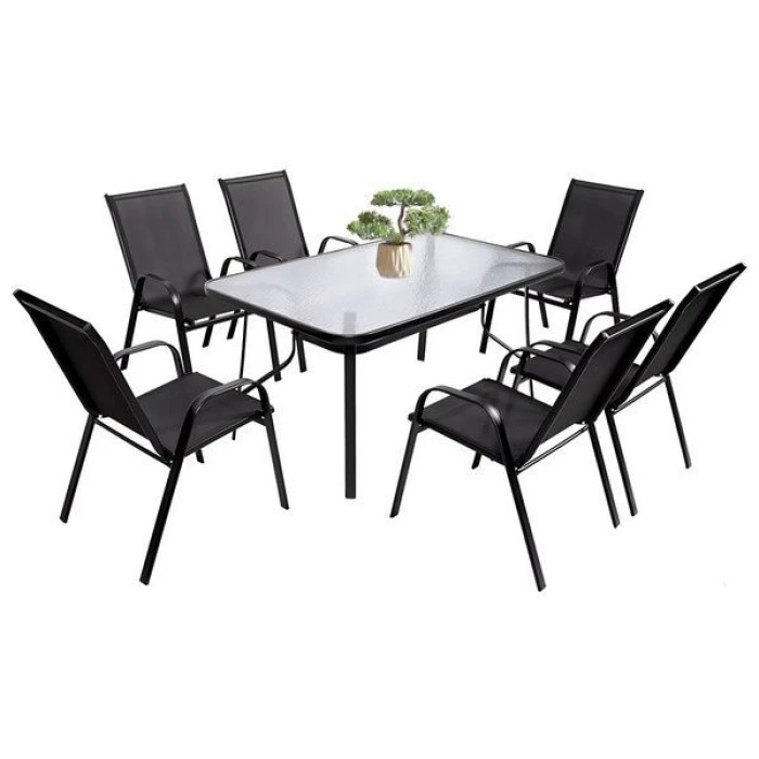 Комплект садових меблів 4Points Udine - 6 з прямокутним столом 120х70х70см, Чорний