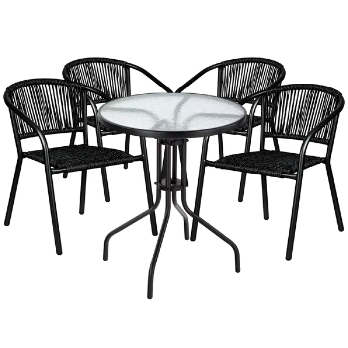 Комплект садових меблів 4Points Amalfi-4 круглий стіл ?60см з прозорою стільницею, Чорний