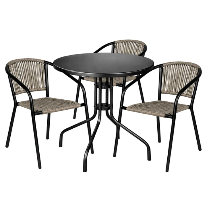 Комплект садових меблів 4Points Orio-3 круглий стіл ?60см сталевий, Сірий