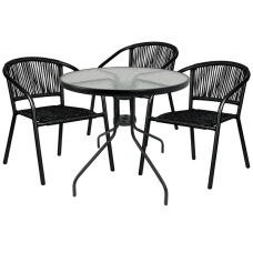 Комплект садових меблів 4Points Tropea-3 круглий стіл ?80см з прозорою стільницею, Чорний