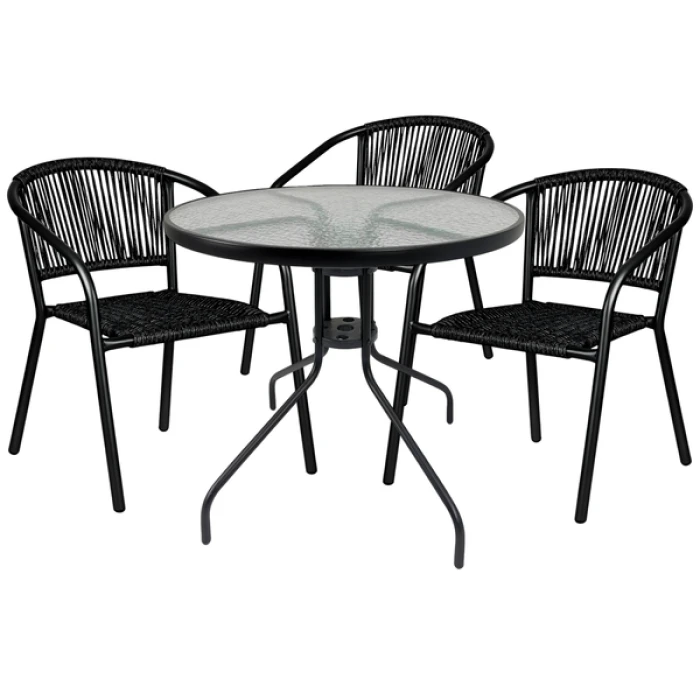 Комплект садових меблів 4Points Tropea-3 круглий стіл ?80см з прозорою стільницею, Чорний