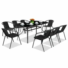 Комплект садовой мебели 4Points Parma-8 с прямоугольным столом 150х90х70см с черной столешницей, Черный