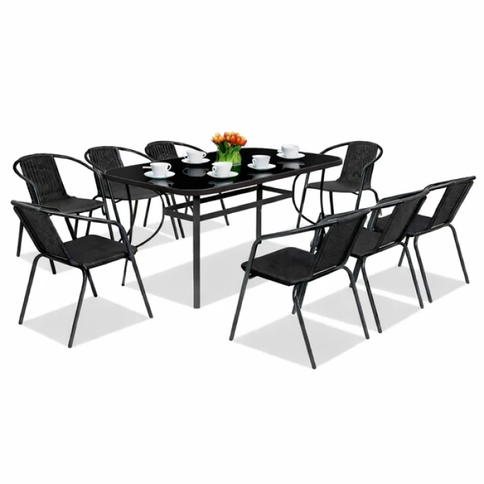 Комплект садовой мебели 4Points Parma-8 с прямоугольным столом 150х90х70см с черной столешницей, Черный