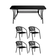 Комплект садовой мебели 4Points Urbino-4 с прямоугольным столом 120х70х70см с черной столешницей, Черный