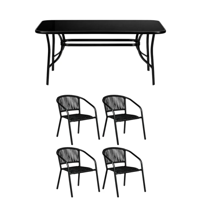 Комплект садових меблів 4Points Urbino-4 з прямокутним столом 120х70х70см з чорною стільницею, Чорний