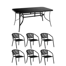 Комплект садовой мебели 4Points Bassano-6 с прямоугольным столом 150х90х70см с черной столешницей, Черный