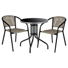 Комплект садовой мебели 4Points Erice-2 круглый стол ?60см с черной столешницей и серым ободком, Серый