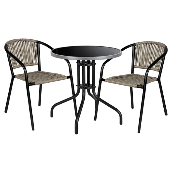 Комплект садовой мебели 4Points Erice-2 круглый стол ?60см с черной столешницей и серым ободком, Серый