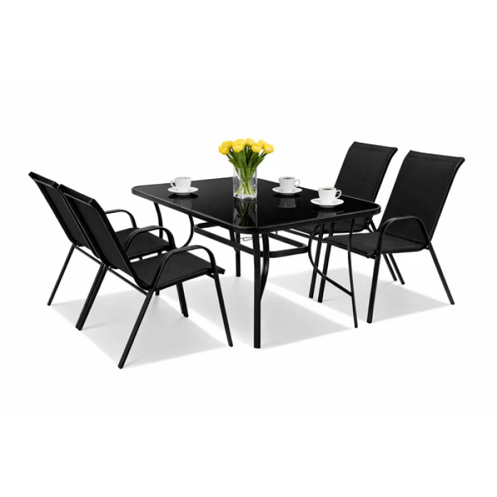 Комплект садовой мебели 4Points Vicenza-4 с прямоугольным столом 120х70х70см с черной столешницей, Черный