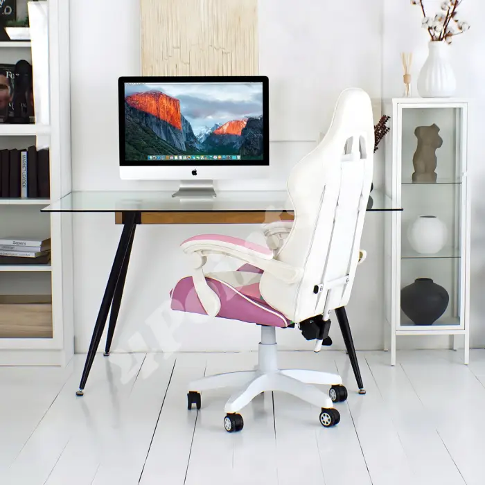 Геймерское игровое компьютерное кресло 4PointsGT для девушек с подушками раскладное розовое белое