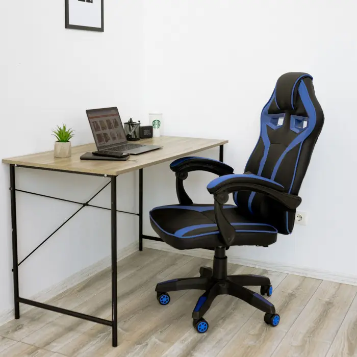 Геймерское игровое кресло компьютерное 4Points NT спортивное для пк с подушками раскладное синее