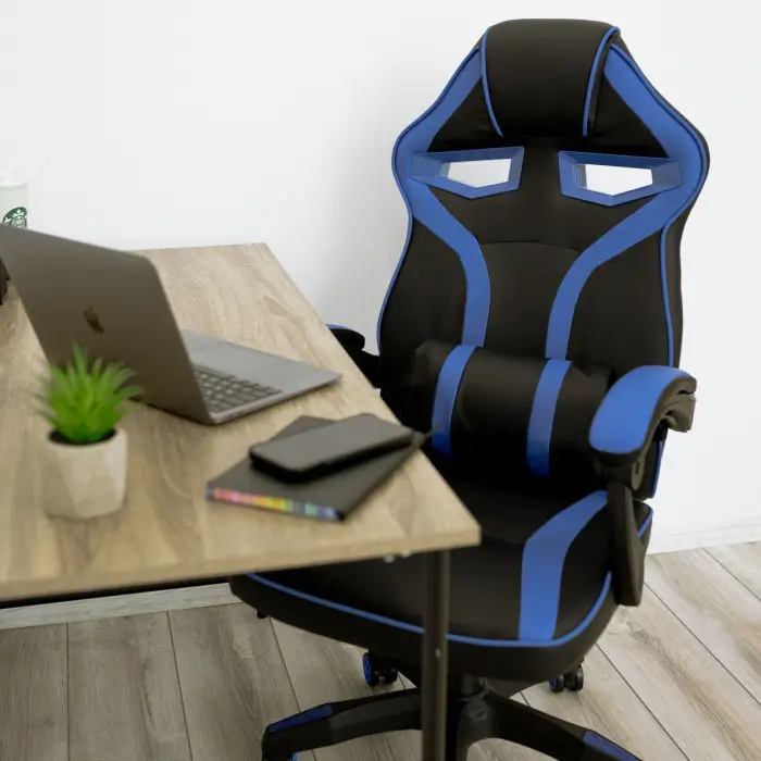 Геймерское игровое кресло компьютерное 4Points NT спортивное для пк с подушками раскладное синее
