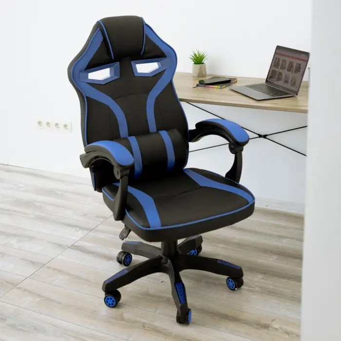 Геймерское игровое кресло компьютерное 4Points NT спортивное для пк с подушками раскладное синее