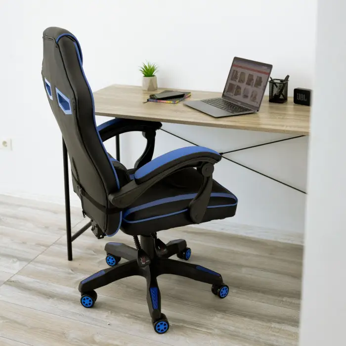 Геймерское игровое кресло компьютерное 4Points NT спортивное для пк с подушками раскладное синее