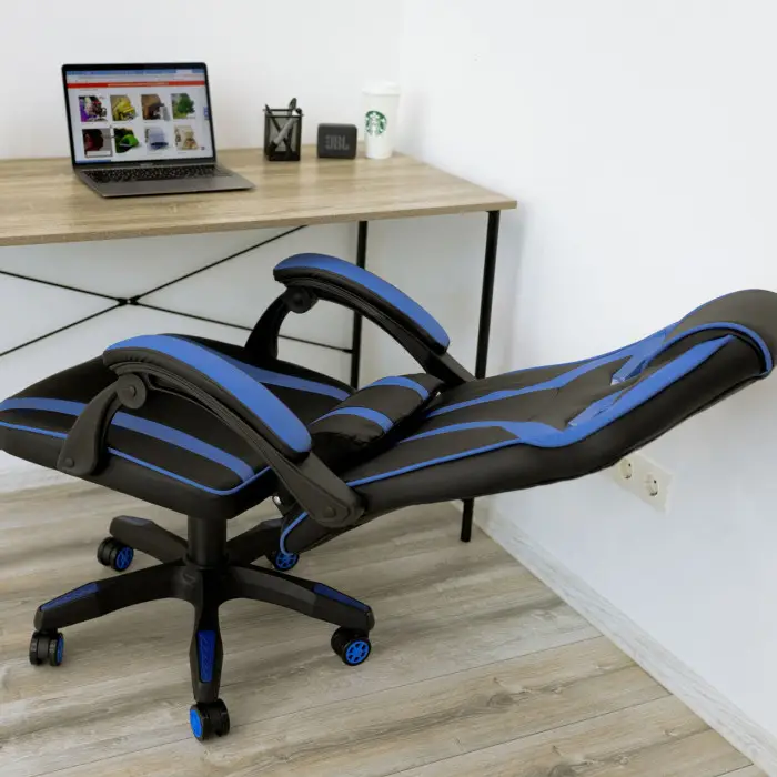 Геймерское игровое кресло компьютерное 4Points NT спортивное для пк с подушками раскладное синее