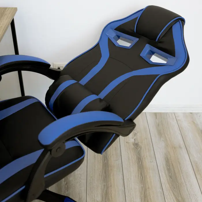 Геймерское игровое кресло компьютерное 4Points NT спортивное для пк с подушками раскладное синее