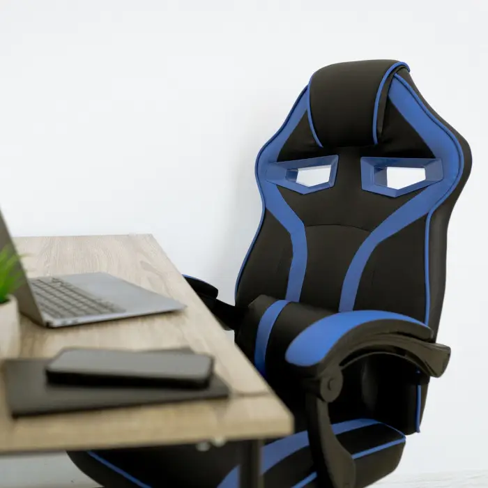Геймерское игровое кресло компьютерное 4Points NT спортивное для пк с подушками раскладное синее