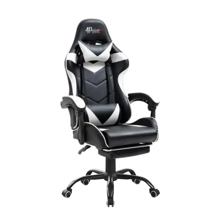 Геймерское компьютерное игровое кресло с подушками 4P® TEMPO с металлической основой подставкой раскладное Белый