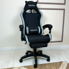 Геймерське ігрове крісло комп'ютерне DEXON ONYX з підставкою для ніг з тканини та велюру спортивне для пк розкладне Cold Grey