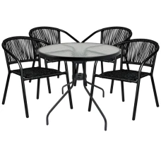 Комплект садових меблів 4Points Tropea-4 круглий стіл ?80см з прозорою стільницею, Чорний