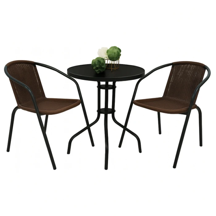 Комплект садовой мебели 4 Points Torino-2 круглый стол 60см стальной, Коричневый