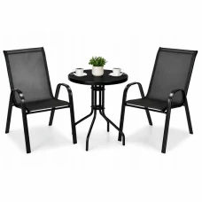 Комплект садовой мебели 4Points Bosa-2 с круглым столом 60см с черной стеклянной столешницей, Черный