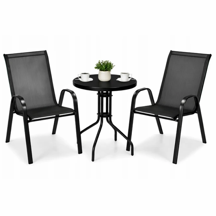 Комплект садовой мебели 4Points Bosa-2 с круглым столом 60см с черной стеклянной столешницей, Черный