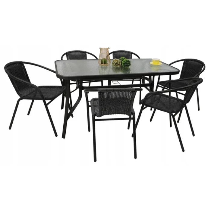 Комплект садовой мебели 4Points Gradara-6 с прямоугольным столом 120х70х70см, Черный