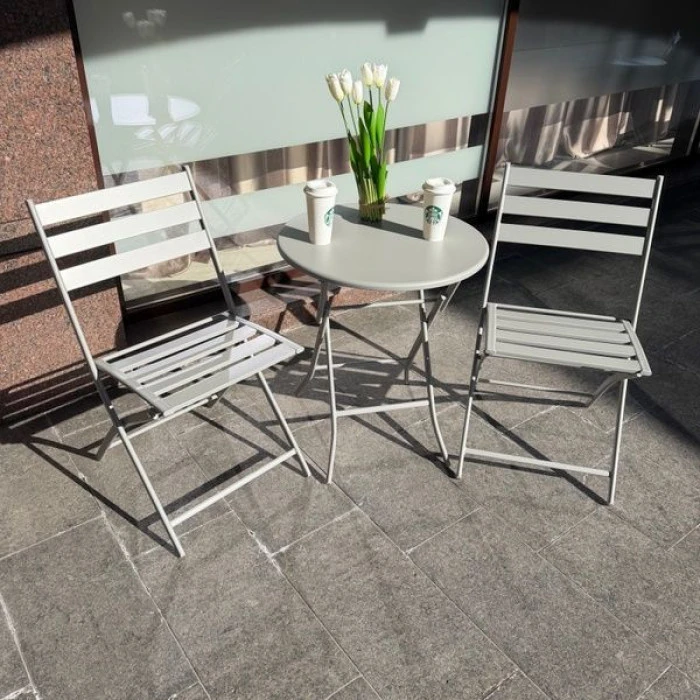 Комплект меблів 4Points Set City-2 столик + 2 стільці зі сталі, Світло-сірий