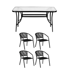 Комплект садових меблів 4Points Ancona-4 з прямокутним столом 140х80х70см, Чорний