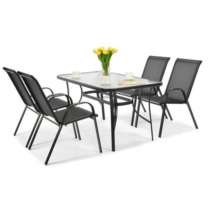 Комплект садових меблів 4Points Udine-4 з прямокутним столом 120х70х70см, Чорний