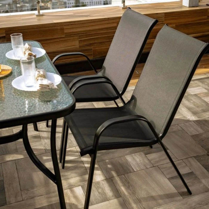 Комплект садових меблів 4Points Udine-4 з прямокутним столом 120х70х70см, Чорний