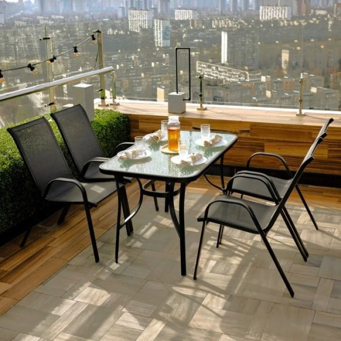 Комплект садових меблів 4Points Udine-4 з прямокутним столом 120х70х70см, Чорний