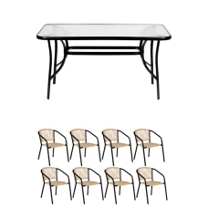 Комплект садових меблів 4Points Ancona-8 з прямокутним столом 140х80х70см, Коричневий