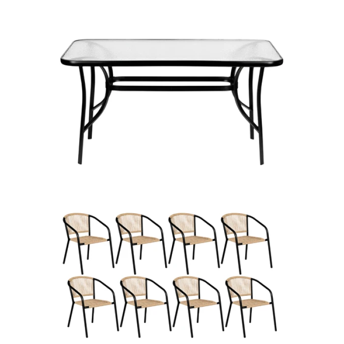 Комплект садових меблів 4Points Ancona-8 з прямокутним столом 140х80х70см, Коричневий