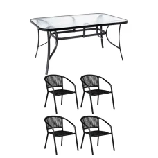Комплект садових меблів 4Points Belluno-4 з прямокутним столом 150х90х70см, Чорний