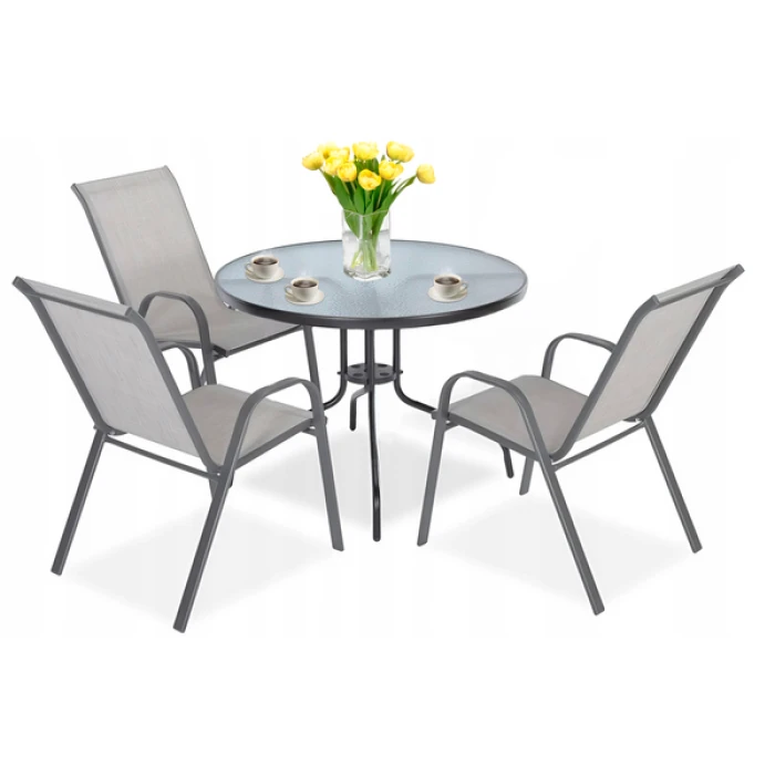 Комплект садових меблів 4Points ARTE-3 круглий стіл 80см, Сірий