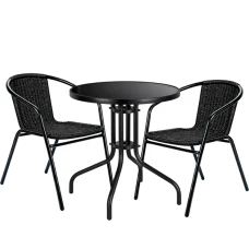 Комплект садовой мебели 4Points Dozza-2 круглый стол 60см с черной стеклянной столешницей, Черный