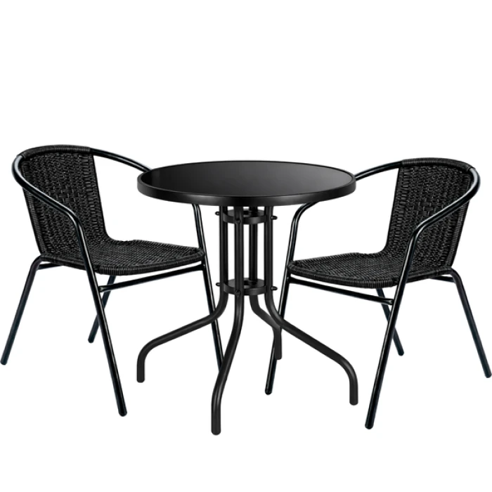 Комплект садовой мебели 4Points Dozza-2 круглый стол 60см с черной стеклянной столешницей, Черный