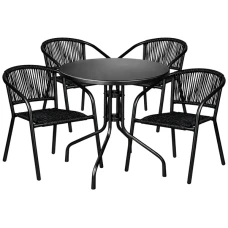 Комплект садових меблів 4Points Orio-4 круглий стіл ?60см сталевий, Чорний