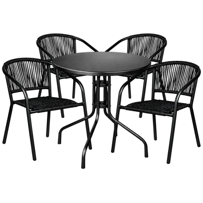 Комплект садових меблів 4Points Orio-4 круглий стіл ?60см сталевий, Чорний