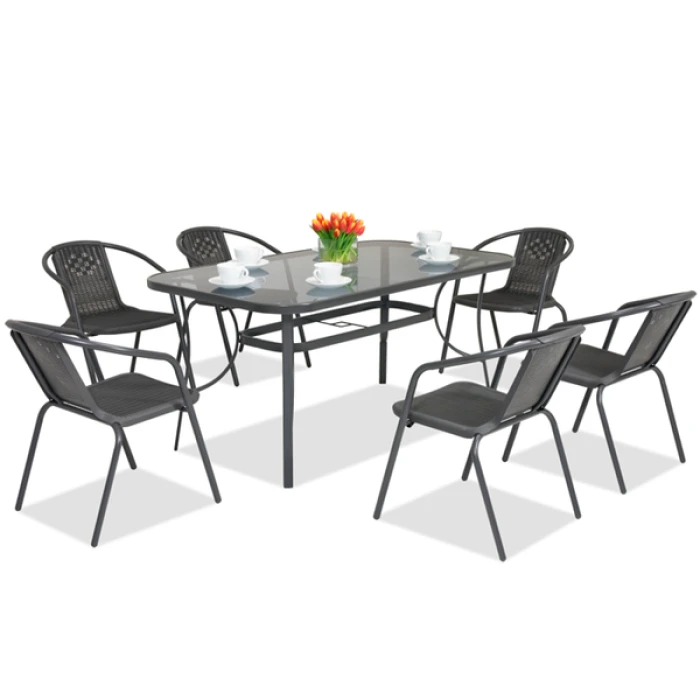 Комплект садовой мебели 4Points Ravello-6 с прямоугольным столом 140x80x70 см, Черный