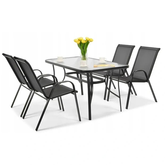 Комплект садових меблів 4Points Milano-4 з прямокутним столом 150х90х70см, Чорний