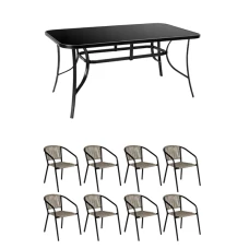 Комплект садових меблів 4Points Bassano-8 з прямокутним столом 150х90х70см з чорною стільницею, Сірий