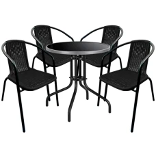 Комплект садовой мебели 4Points Arno-4 круглый стол ?60см с черной стеклянной столешницей/серый ободок, Черный