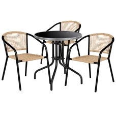 Комплект садовой мебели 4Points Erice-3 круглый стол ?60см с черной столешницей и серым ободком, Коричневый